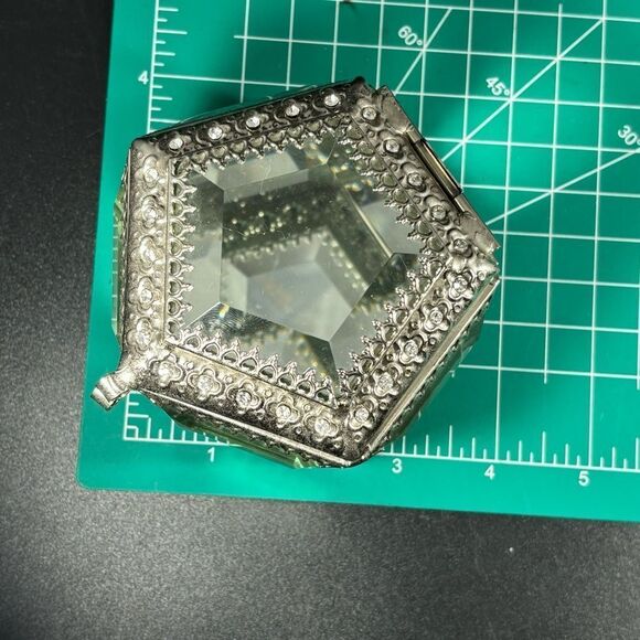 Nicole Miller Silver Tone Beveled Glass Footed Ornate Jewelry/Trinket Box - Picture 7 of 7